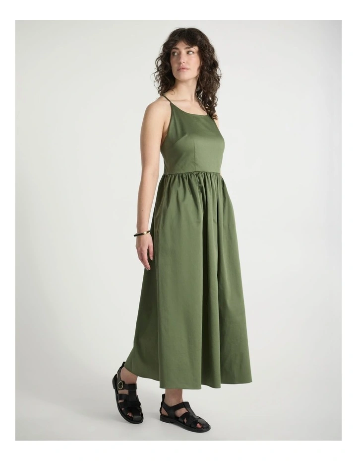 Kiss You Cotton Midi Dress in Olive Green image 5