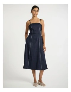 Eva Stretch Linen Dress in Deep Ocean Blue
