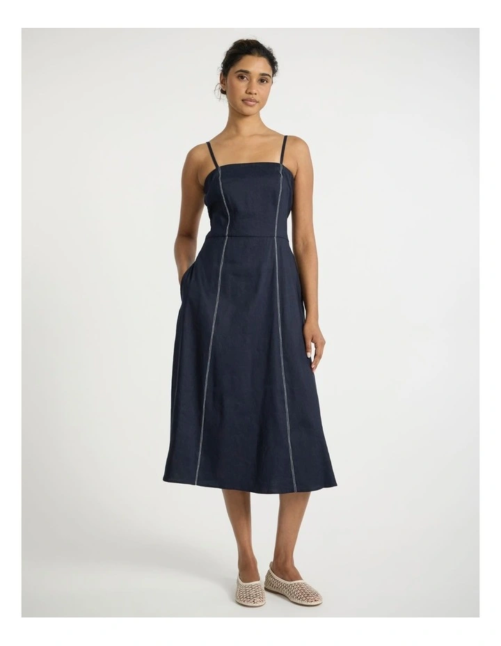 Eva Stretch Linen Dress in Deep Ocean Blue image 1