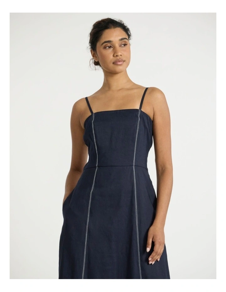 Eva Stretch Linen Dress in Deep Ocean Blue image 2