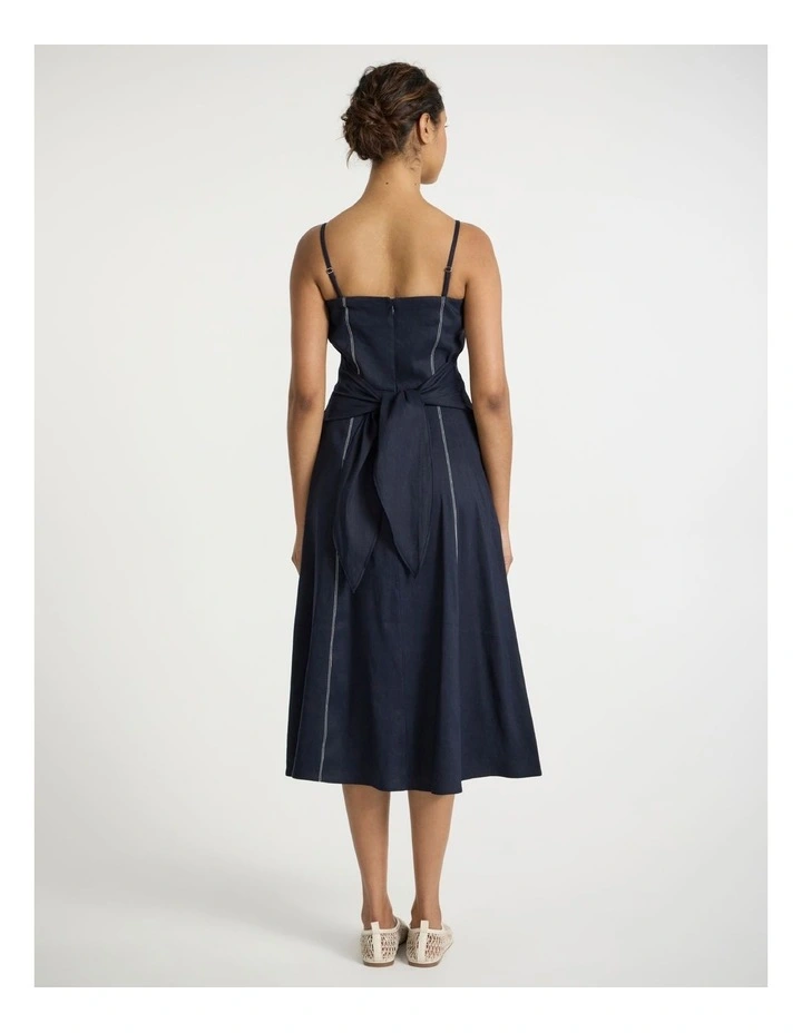 Eva Stretch Linen Dress in Deep Ocean Blue image 3