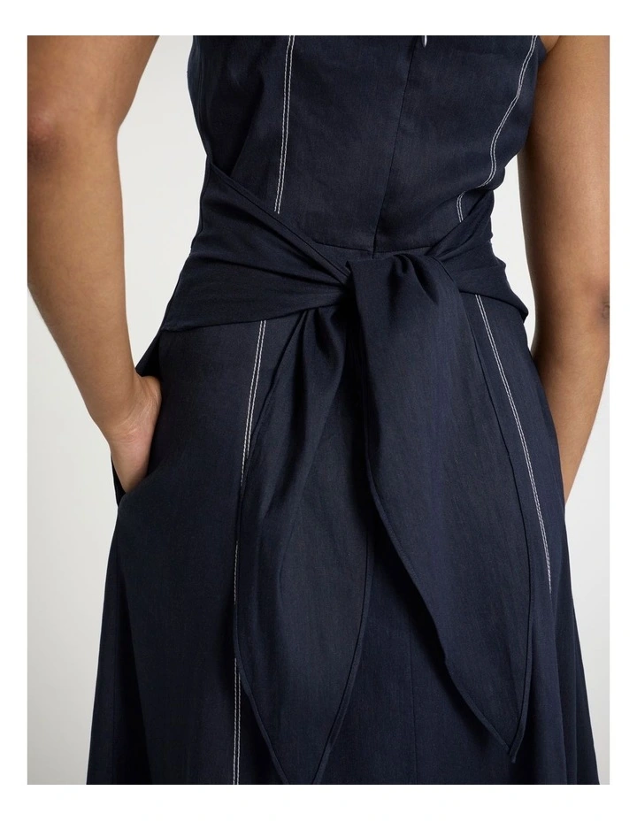 Eva Stretch Linen Dress in Deep Ocean Blue image 4