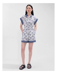Jackson Linen Playsuit in Ivory Multi