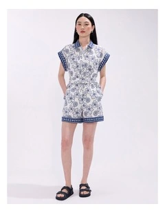 Jackson Linen Playsuit in Ivory Multi