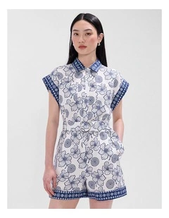 Jackson Linen Playsuit in Ivory Multi
