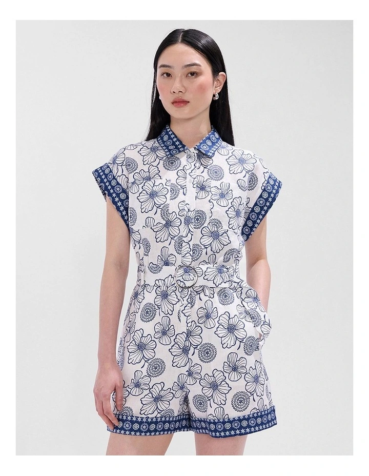 Jackson Linen Playsuit in Ivory Multi image 1