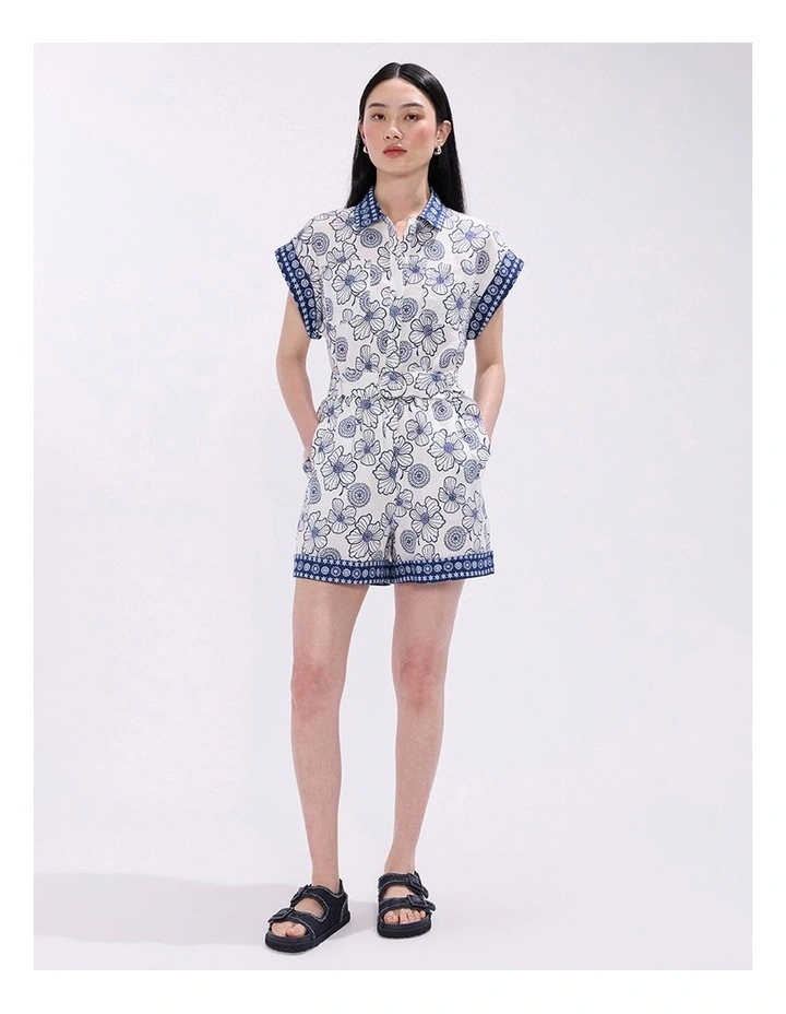 Jackson Linen Playsuit in Ivory Multi image 1