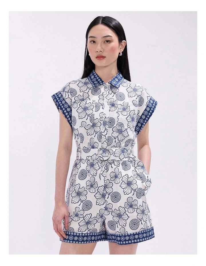 Jackson Linen Playsuit in Ivory Multi image 2