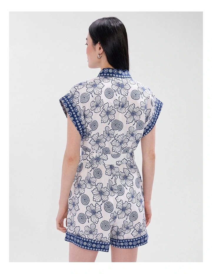 Jackson Linen Playsuit in Ivory Multi image 3