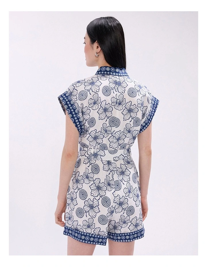 Jackson Linen Playsuit in Ivory Multi image 4