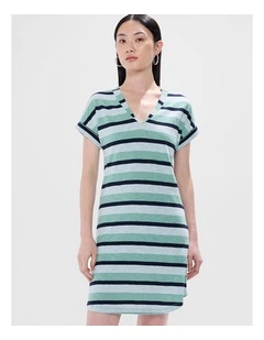 Clarisse Cotton Stripe Dress in Green Stripe