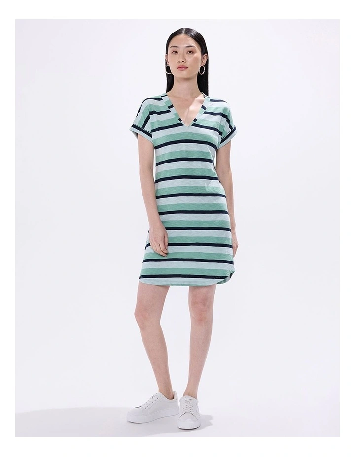 Clarisse Cotton Stripe Dress in Green Stripe image 1