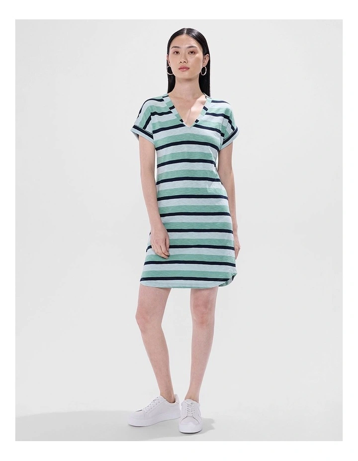 Clarisse Cotton Stripe Dress in Green Stripe image 2