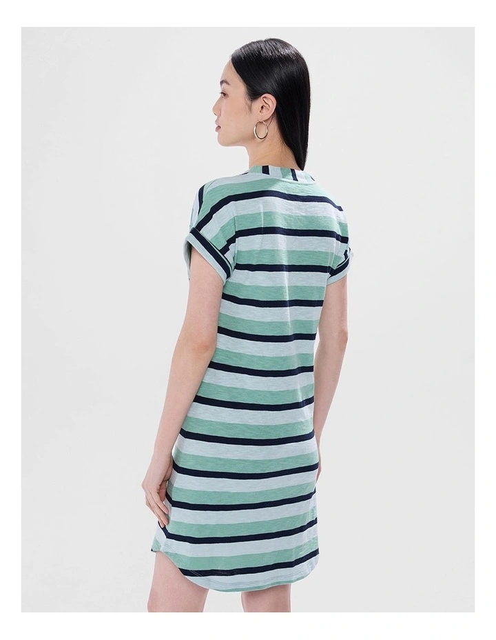 Clarisse Cotton Stripe Dress in Green Stripe image 3
