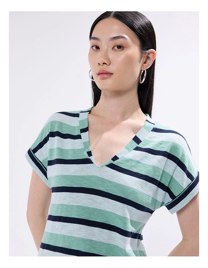 Clarisse Cotton Stripe Dress in Green Stripe image 3