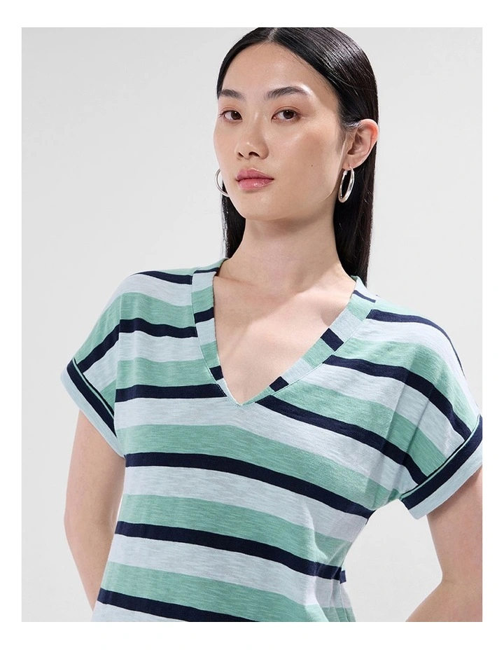 Clarisse Cotton Stripe Dress in Green Stripe image 4
