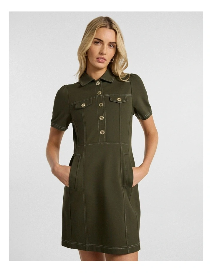Lawrence Ponte Dress in Dark Khaki image 1