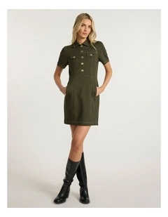Lawrence Ponte Dress in Dark Khaki