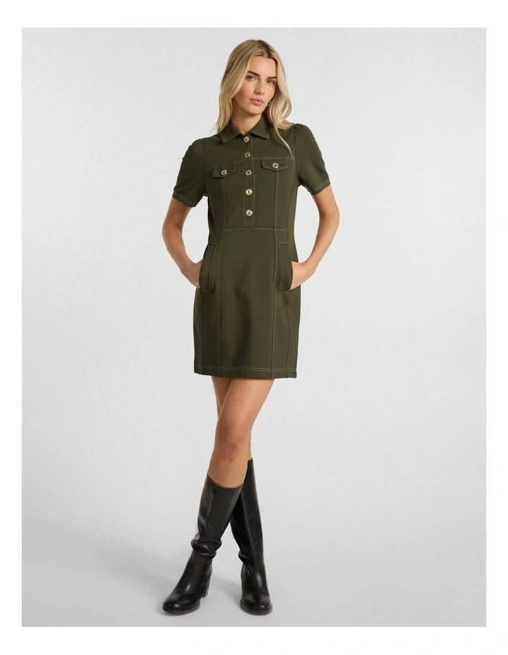 Lawrence Ponte Dress in Dark Khaki image 2