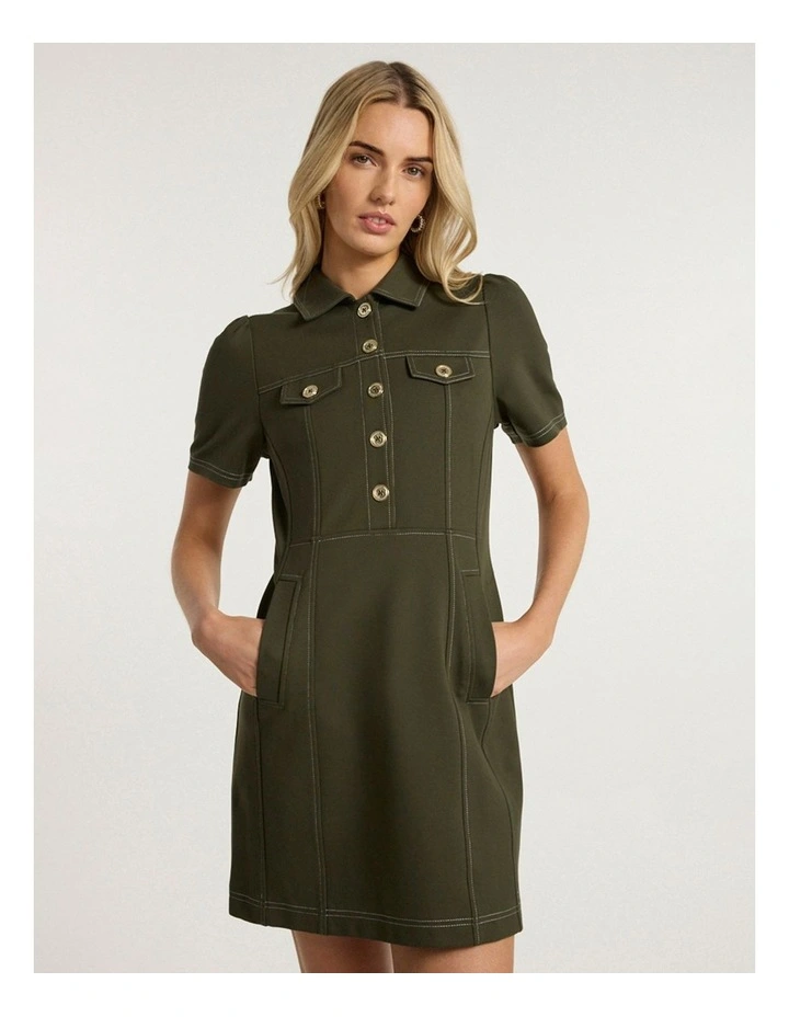 Lawrence Ponte Dress in Dark Khaki image 2
