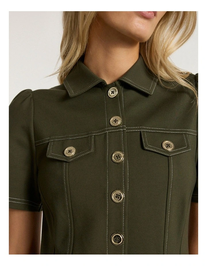 Lawrence Ponte Dress in Dark Khaki image 4