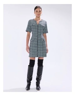 Tweed Ur Luv Mini Dress in Green Multi