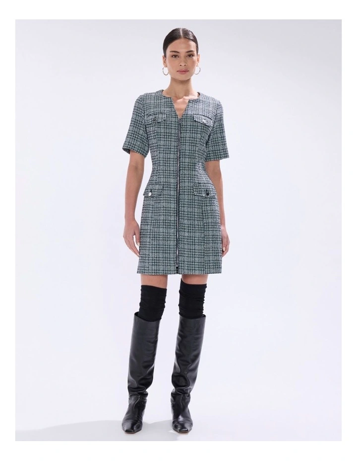 Tweed Ur Luv Mini Dress in Green Multi image 1