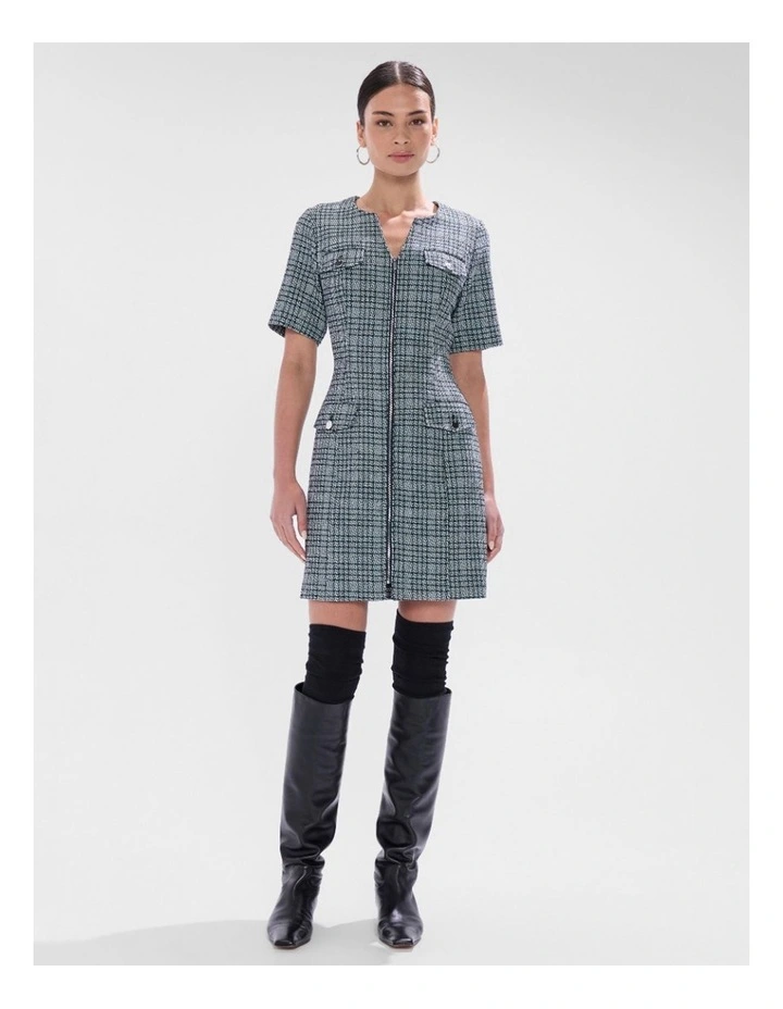 Tweed Ur Luv Mini Dress in Green Multi image 2