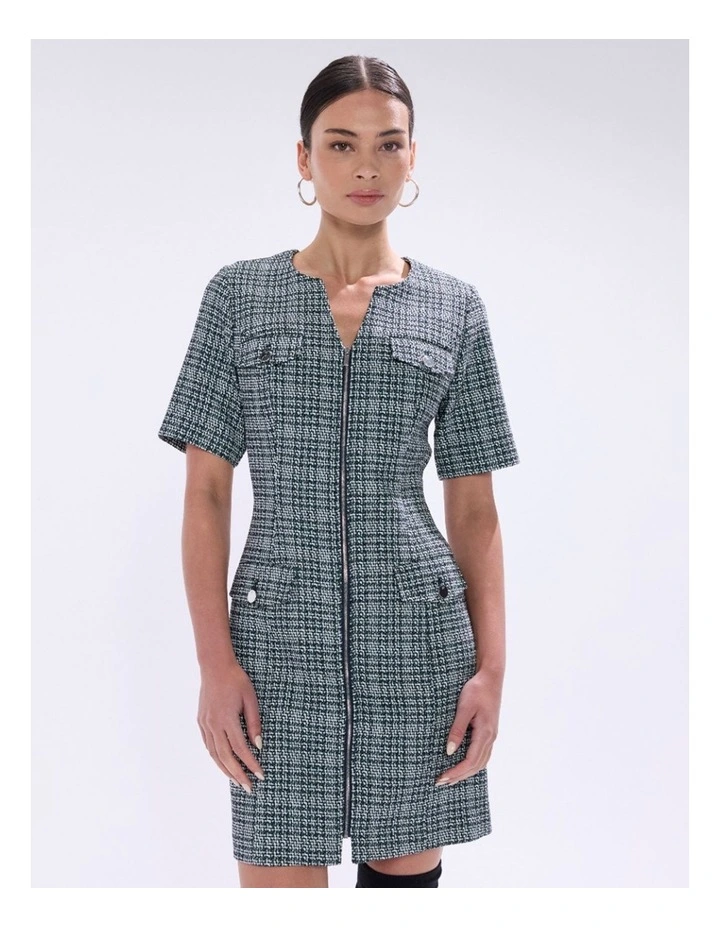Tweed Ur Luv Mini Dress in Green Multi image 2
