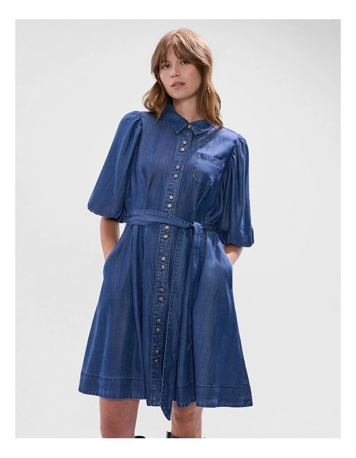 Deanna Chambray Dress in Calabria Blue image 1