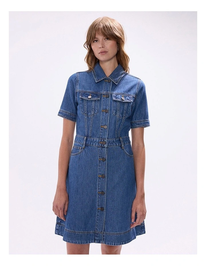Kira Denim Mini Dress in Sicily Blue image 2