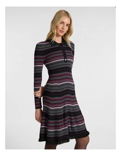 Secret Agent Knit Dress in Black Stripe