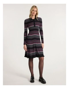Secret Agent Knit Dress in Black Stripe