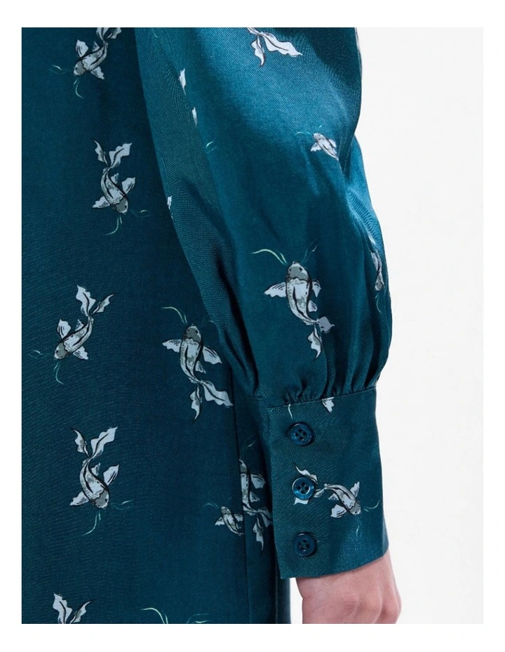 About A Koi Mini Dress in Teal Multi image 4