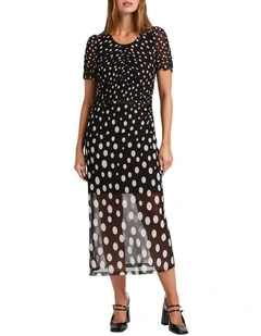 One, Two Spot Mesh Midi Dress in Black/White