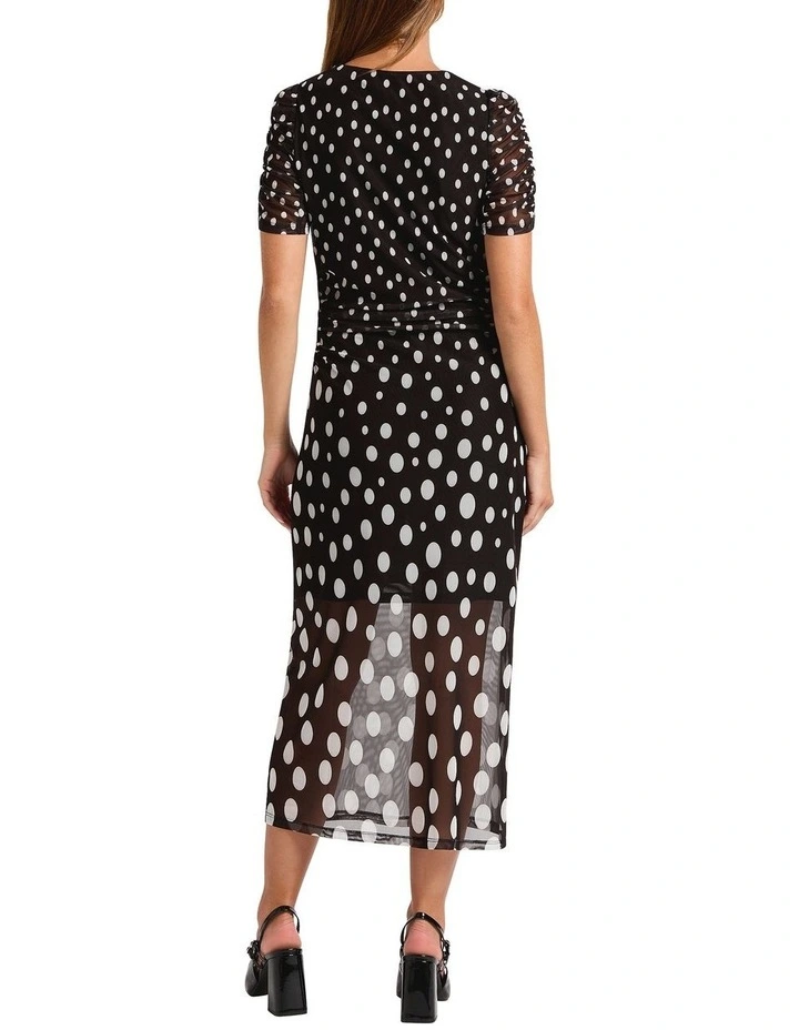 One, Two Spot Mesh Midi Dress in Black/White image 2