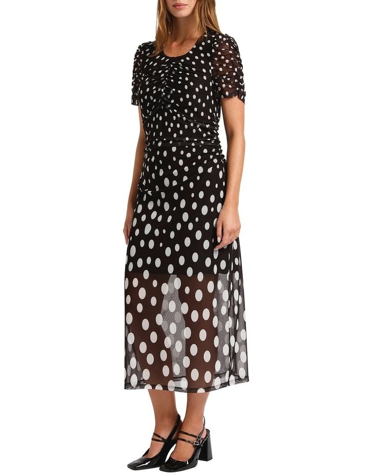 One, Two Spot Mesh Midi Dress in Black/White image 4