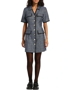 Hans Metallic Tweed Dress in Blue Multi