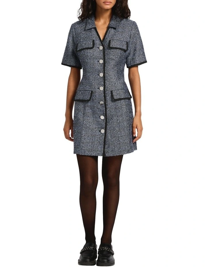 Hans Metallic Tweed Dress in Blue Multi image 1