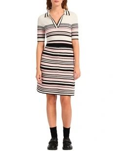 Serena Stripe Knit Dress in Black Stripe