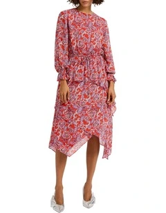 Red-Y For It Midi Dress in Red Multi