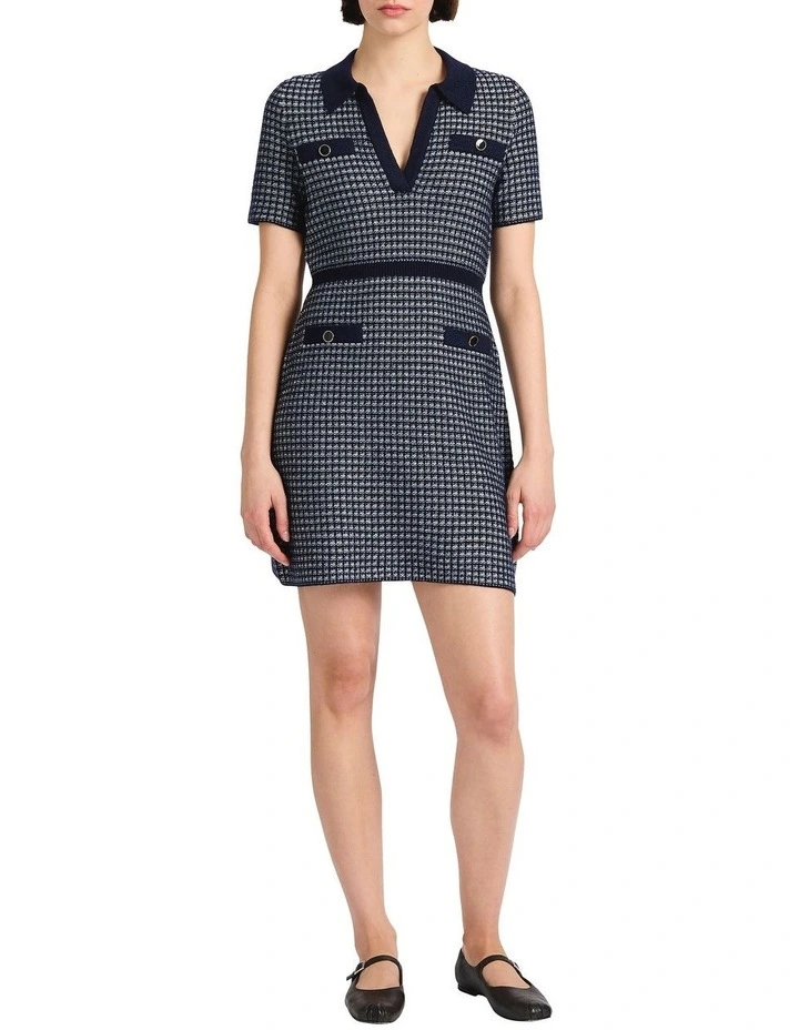 Kitty Knit Mini Dress in Navy Multi image 1