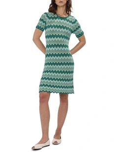 River Chevron Knit Dress in Green Multi