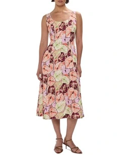 Plant Touch This Midi Dress in Pink Multi