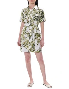Leaf The City Linen Dress in Ivory Multi
