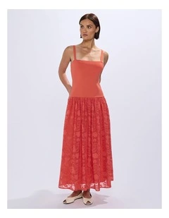 Meg Mixed Media Dress in Chilli Oil