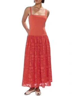Meg Mixed Media Dress in Chilli Oil