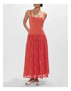 Meg Mixed Media Dress in Chilli Oil