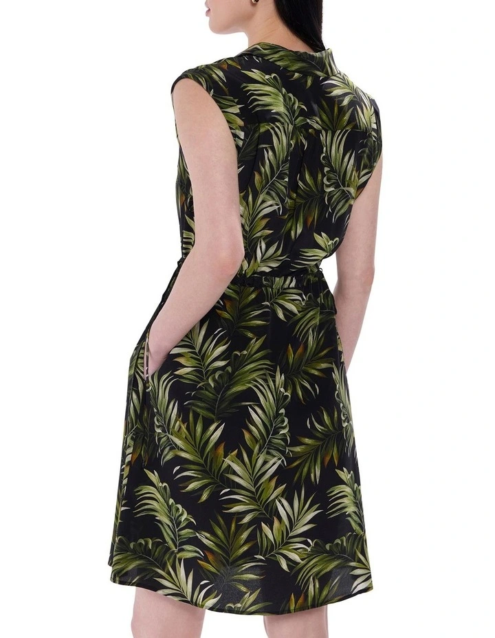 Leaf The City Silk Dress in Black Multi image 4