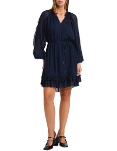 Sweet Dreams Frill Dress in Navy